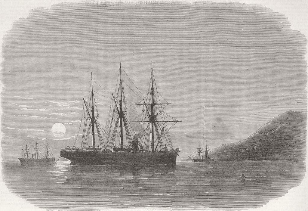 ITALY. Laying telegraph cable to Malta, Pantellaria 1870 old antique print